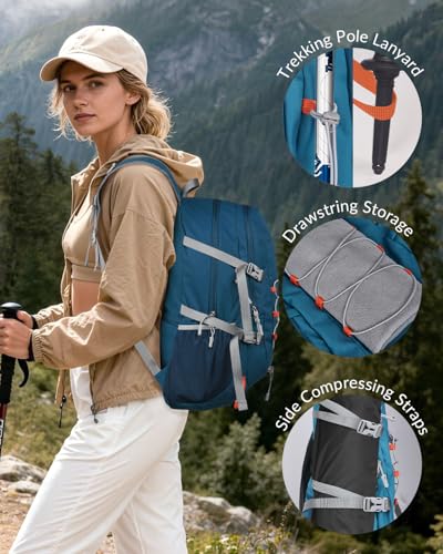35L Foldable Hiking Backpack for Men Women, Large Packable Lightweight Outdoor Daypack with Chest Strap, Waterproof Rucksack Backpacks for Travel Hiking Camping Trekking Mountaineer, Blue - color: Blue