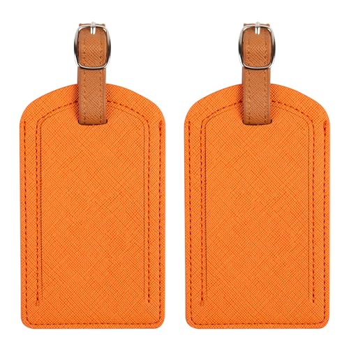 Premium Colored Luggage Tags for Luggage, Travel Bags and Suitcases by Adventure Goods- Orange (Pack of 2) - color: Orange