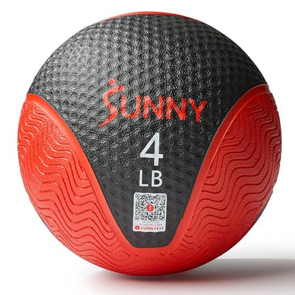 Sunny Health & Fitness Medicine Ball, Textured Rubber, Core Strength & Balance Training, Bouncing, Weight for Home Workouts 4,6,8,10,12,15,20,25,30LB Options - size: 4 LB