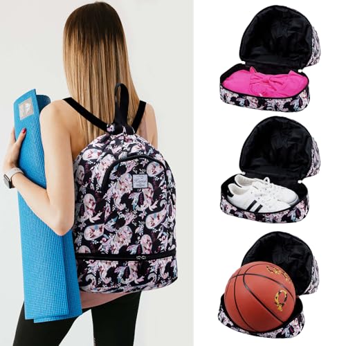 Kamo Drawstring Backpack Bag - Sport Swimming Yoga Backpack with Shoe Compartment, Two Water Bottle Holder for Men Women Large String Backpack Athletic Sackpack for Travel - color: Cashew Flower
