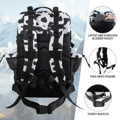 45L Military Tactical Backpack 3 Day Molle Assault Pack Large Army Bug Out Bag Rucksack Daypack for Men Outdoor Hiking Army Camping Hunting, Cow Print - color: Cow Print