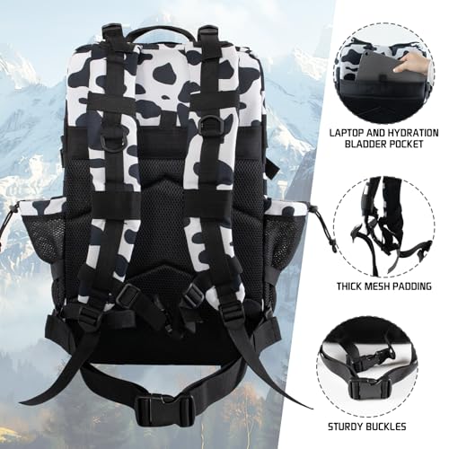 45L Military Tactical Backpack 3 Day Molle Assault Pack Large Army Bug Out Bag Rucksack Daypack for Men Outdoor Hiking Army Camping Hunting, Cow Print - color: Cow Print