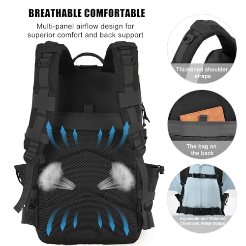 50L Military Tactical Backpack Large Day Backpack for Men Molle Army 3 Days Assault Pack Bug Out Bag Water Resistant and Heavy Duty Hiking Treeking Rucksack - Black - color: Black, size: 50L