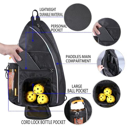 Pickleball Bag - Pickleball Bags for Women Men - Pickleball Backpack - Travel Pickleball Paddle Case, Pickle Ball Bag for Pickleball Paddle Tennis Racket, Protable Pickleball Sling Bag - color: Black