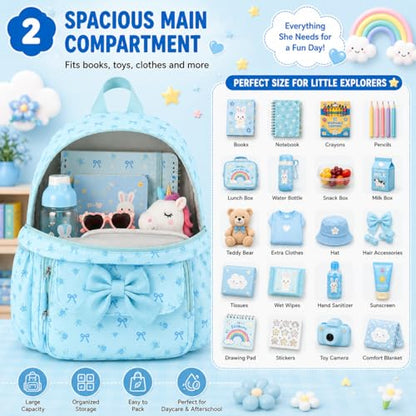 BTOOP Kids Backpack for Boys Girls 3-6, Preschool Kindergarten Backpack with Insulated Lunch Compartment & Chest Strap (Blue-Bow, Age 3-6 (14.5" H Fit Folder)) - color: Blue-bow, size: Age 3-6 (14.5" H Fit Folder)