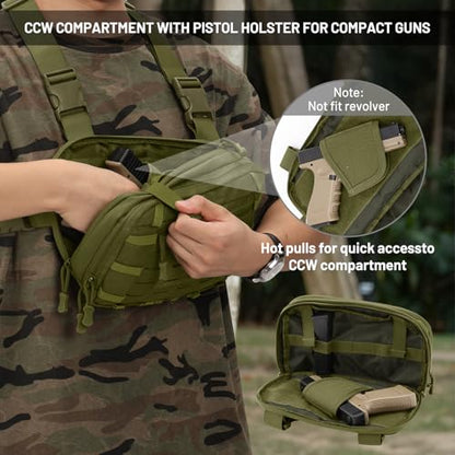 Tactical EDC Chest Bag Utility Molle Chest Rig Pouch with CCW Compartment Adjustable Strap Outdoor Chest Pack - color: Amy Green