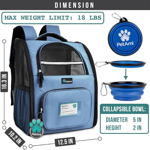 PetAmi Dog Backpack Carrier for Small Medium Dogs Large Cats up to 18 lbs, 2 Side Entry, Structured No-Collapse Frame, Airline Approved Ventilated Pet Backpack for Hiking Camping Travel, Light Blue - color: Light Blue