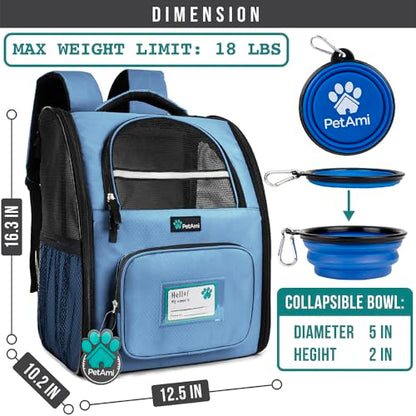 PetAmi Dog Backpack Carrier for Small Medium Dogs Large Cats up to 18 lbs, 2 Side Entry, Structured No-Collapse Frame, Airline Approved Ventilated Pet Backpack for Hiking Camping Travel, Light Blue - color: Light Blue