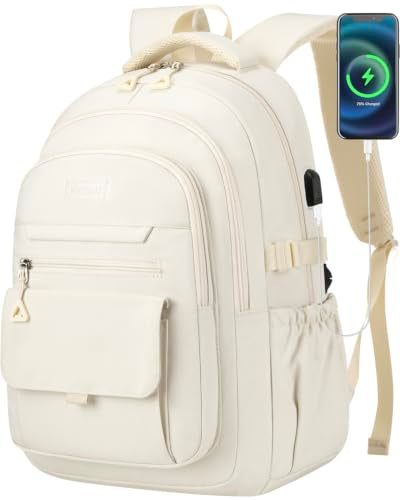 Cute Backpacks for Girls, Teens Aesthetic High School Laptop Backpack College Student Women Bookbag, Mochilas Escolares para Niñas, Beige - color: Beige, size: 15.6in