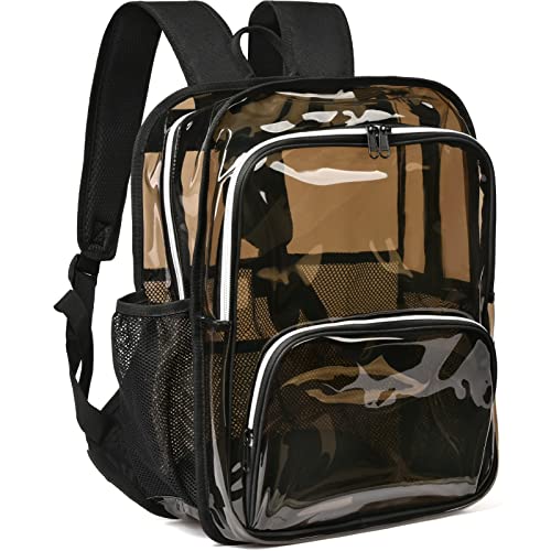 Clear Backpack, 15'' Clear Backpacks for School Heavy Duty See Through Bookbag Amber 0.6mm PVC Backpack for Men Women - color: Amber, size: Large-15.5in