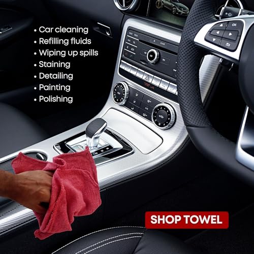 Cotton Shop Towels Cleaning Rags 108 Pack, 12x14 Inch 100% Cotton Bulk - Dye-Free Lint-Free Shop Rags Cleaning Cloths for Bar, Car, Garage, Automotive and Kitchen - Red - color: Red - 108 Pack