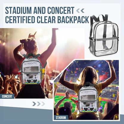Sweetude 6 Pcs Clear Backpack bulk 11.4 x 9.5 x 5.1 Inch Bag Stadium Approved Plastic Transparent Backpack with 2 Water Holders (Gray) - color: Gray