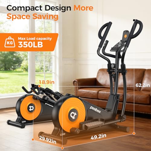 pooboo Elliptical Machine, Elliptical Exercise Machine with 16-Level Resistance&Quiet Magnetic Driving System, Elliptical Machine for Home with LCD Monitor - color: 16IN-Stride Orange