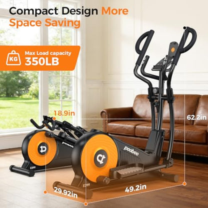 pooboo Elliptical Machine, Elliptical Exercise Machine with 16-Level Resistance&Quiet Magnetic Driving System, Elliptical Machine for Home with LCD Monitor - color: 16IN-Stride Orange