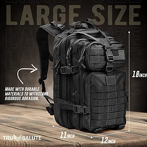 Tru Salute 45L Military Black Tactical Backpack Large Army 3 Day Pack Molle Bug out Bag Rucksack Backpack Military Black - color: Black
