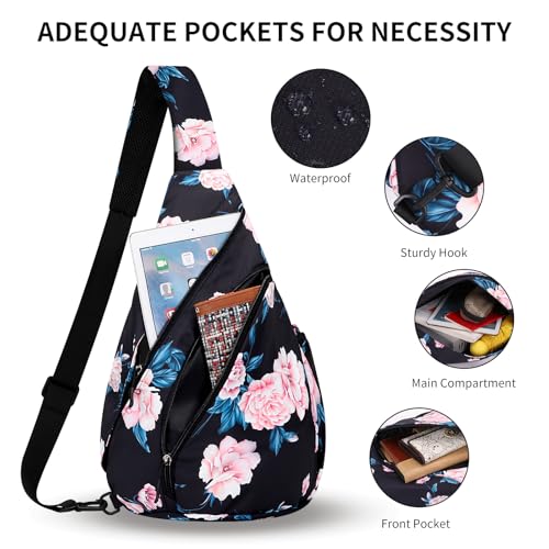 HUA ANGEL Crossbody Sling Bag for Men & Women Lightweight Waterproof Chest Shoulder Bag for Travel Hiking & Everyday Use - color: W-pink Peony