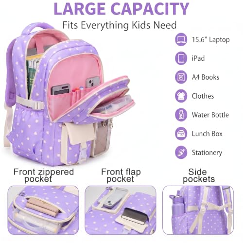 3PCS Kids Backpack Set, School Backpack with Lunch Bag & Pencil Case, Lightweight Waterproof Bookbag for Kids (Purple Heart) - color: Purple Heart