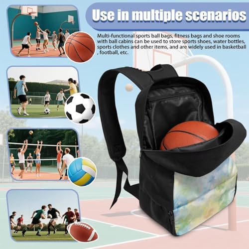 18.5in Basketball Backpack Basketball Bag with Shoe Compartment & Ball Holder, Waterproof Bag for Soccer Volleyball - color: Fresh Green Tie-Dye Print