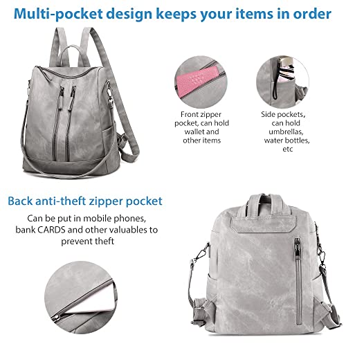 Backpack Purse for Women, Women Backpack Purse Small Leather Waterproof Anti-theft Shoulder Bags Handbags Ladies - color: Double Zipper Grey
