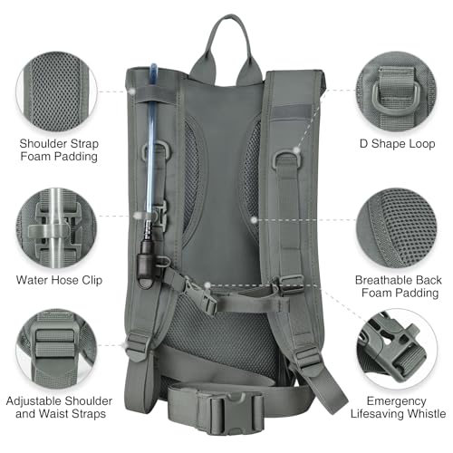 NOOLA Hydration Backpack with 3L TPU Water Bladder, Tactical Molle Water Backpack for Men Women, Hydration Pack for Hiking, Biking, Running and Climbing - color: Grey