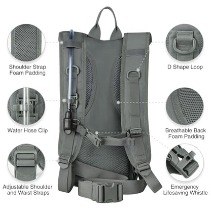 NOOLA Hydration Backpack with 3L TPU Water Bladder, Tactical Molle Water Backpack for Men Women, Hydration Pack for Hiking, Biking, Running and Climbing - color: Grey