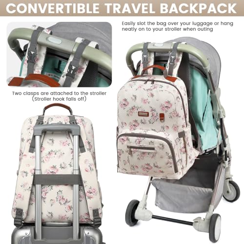 Diaper Bag Backpack, Large Baby Nappy Bags with Portable Changing Pad for Boys and GirlsMultifunction Travel Baby Bag for Moms Dads, Shower Gifts Waterproof and Stylish，Flower Beige - color: Flower Beige