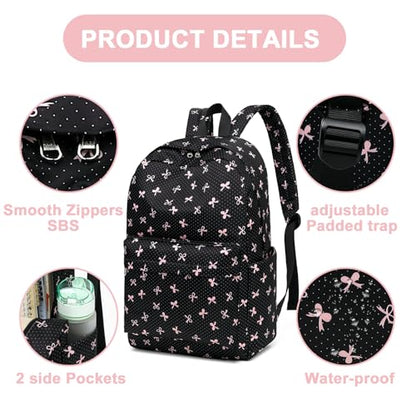 LEDAOU Backpack for Girls School Bag Kids Bookbag Teen Backpack Set Daypack with Lunch Bag and Pencil Case | Kids - color: Black-bow Tie