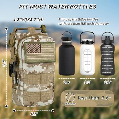 Water Bottle Holder with Strap - Tactical Insulated Water Bottle Sleeve with MOLLE System Water Bottle Cover Cross-Body Pouch for Walking Hiking Camping Gym 32oz&40oz - color: Desert Camo