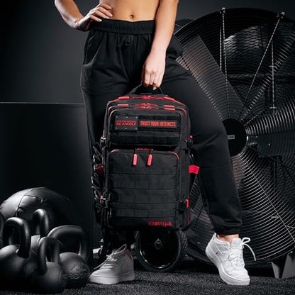 WOLFpak 45L Athletic Gym Backpack (Red Wolf) Durable 1000D Waterproof Oxford Material with MOLLE Webbing, Laptop Pocket & Dual Cup Holders, Durable Fitness/Travel/Military Daypack - color: Red Wolf