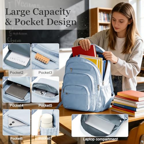 College Backpack For Women Men,Lightweight High School Bag,School Backpack With Lots Of Pockets,Cute Bookbag For Teens Boys Girls,Casual Daypack Backpack For School(Blue) - color: A4-blue