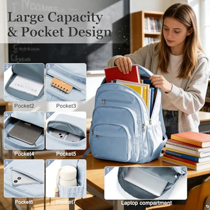 College Backpack For Women Men,Lightweight High School Bag,School Backpack With Lots Of Pockets,Cute Bookbag For Teens Boys Girls,Casual Daypack Backpack For School(Blue) - color: A4-blue