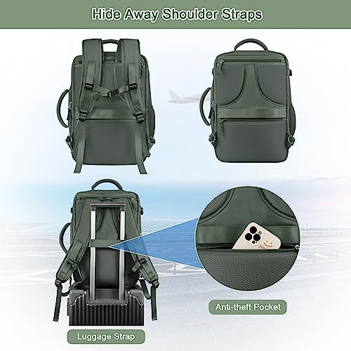 Sinaliy Large Expandable Travel Backpack for Men and Women, 17 Inch Laptop, Waterproof, Casual, College Bookbag, Backpack for Women, as Person Item Flight Approved - color: Olive Green