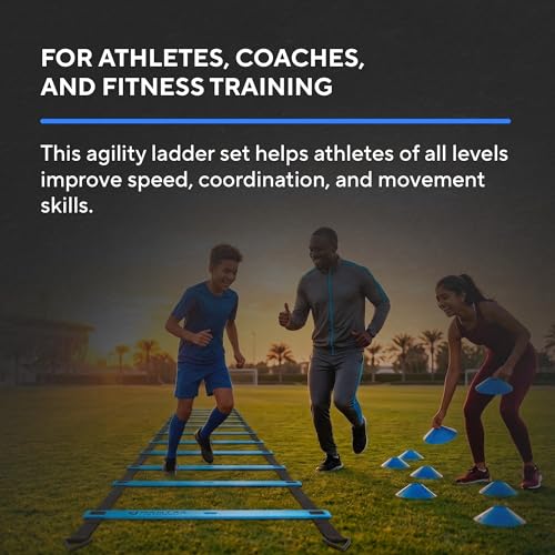Agility Ladder Set, 12-Rung Speed Ladder + Training Cones, Soccer Training Equipment, Footwork Drills Kit, Speed & Agility Equipment, Football Practice Equipment, Basketball Gear - color: Royal Blue