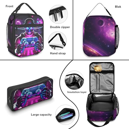 Boys Backpack with Lunch Box and Pencil Case, 3Pcs Gamer Backpack for Boys Teens, 17 Inch Large Capacity - color: GAME-HJQZ-8