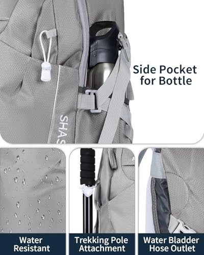 Hiking Backpack 40L Lightweight Waterproof Daypack for Men Women Outdoor Camping Mountaineering Trekking Travel Bag - color: Grey