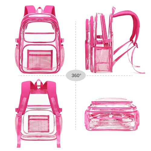 abshoo Large Heavy Duty Girls Clear Backpack for School Bookbag Transparent Multi Pocket Backpacks for Women (Hot Pink) - color: Hot Pink