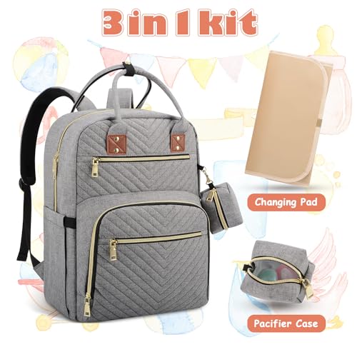Tenot Baby Diaper Bag Backpack, Travel Diaper Bags for Baby Girl Boy Large Capacity Baby Bag Backpack for Women Grey - color: Grey