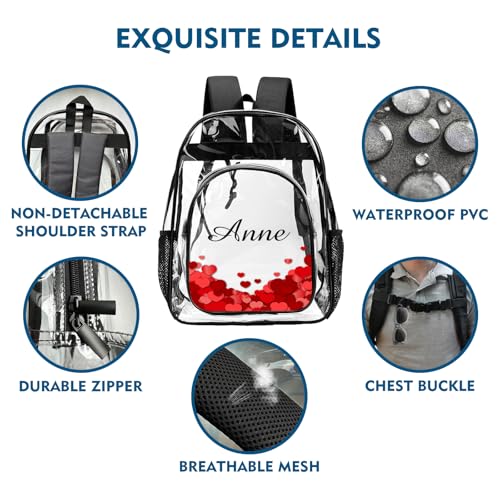 Personalized Clear Backpack with Name, Custom Heavy Duty Stadium Approved School Transparent Book Bag with Reinforced Padded Straps, Kids Girls Water Proof Clear Book Bag - color: N-clear Backpack