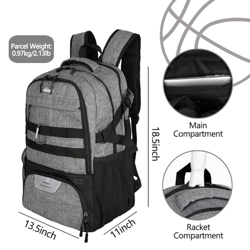 Soccer Backpack for Men and Women,Sports Bag with Ball Compartment,Gym Backpack with Shoe Compartment - color: Grey