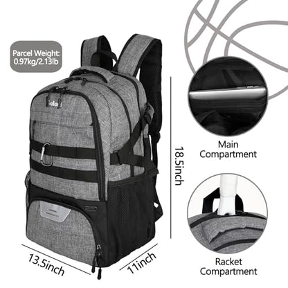 Soccer Backpack for Men and Women,Sports Bag with Ball Compartment,Gym Backpack with Shoe Compartment - color: Grey