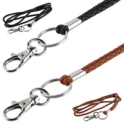 PLENTY Leather Lanyard, 2PCS Handmade 23inch Strong Office Necklace Lanyard with Clip and Keychain for Keys, ID Badge Holder, Camera, Cell Phone, iPod MP3 MP4, USB Flash Drive (Black+Brown)
