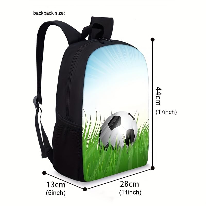 3PCS Soccer Backpack Set, 16" Lightweight Football Daypack, Soccer Ball Print Casual Laptop Backpack for Travel Camping Work (style-12) - color: Style-12
