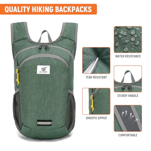 SKYSPER 10L Hiking Backpack, Foldable & Packable Lightweight Daypack for Travel, Collapsible Small Compact Hiking Backpack for Women & Men, Green - color: Green