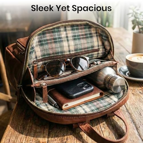 Genuine Leather Backpack for Women - 12.5 Inch with Adjustable Shoulder Strap - Stylish and Durable (Tan) - color: Tan
