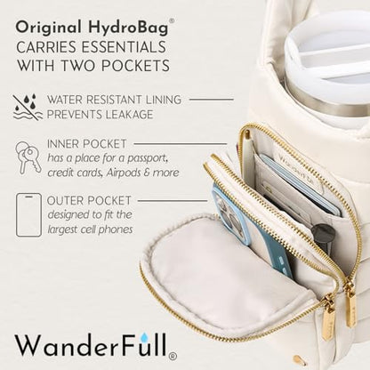 WanderFull HydroBag Handle®, Vegan Leather Hands-Free Crossbody 40 Oz Water Bottle Carrier w/Strap Bundle - color: Ivory