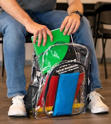 Heavy Duty Clear See Through Backpack | Transparent Clear Backpack Bags Stadium Approved for Women, Men, School, Travel - color: Black