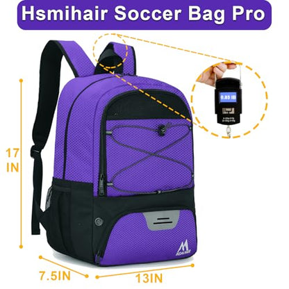 Hsmihair Soccer Bag-Soccer Backpack&Backpack for & Football Volleyball & Basketball,with Ball Compartment and Separate Cleat - color: Purple