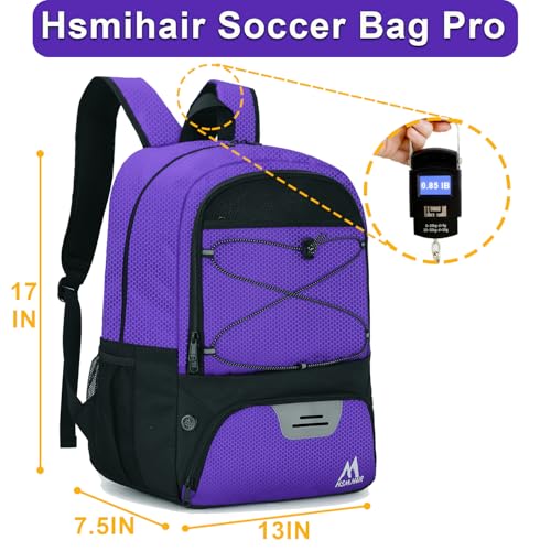 Hsmihair Soccer Bag-Soccer Backpack&Backpack for & Football Volleyball & Basketball,with Ball Compartment and Separate Cleat - color: Purple