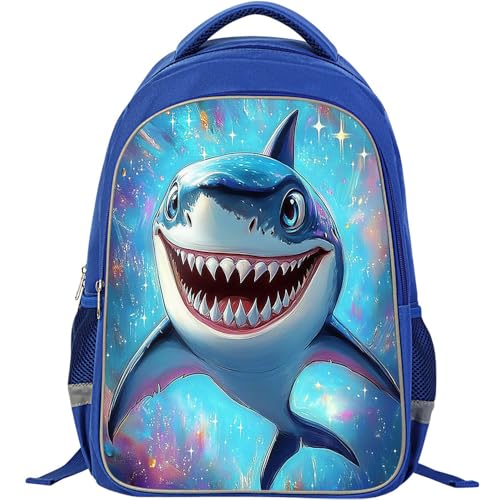 ZRENTAO Kids Backpack, 3D Reflective Cartoon, 600D Polyester & Dual Zippers, 17" Bookbag with Ergonomic Design for boys & girls age 6-18, Schark Space Style for school Children Kids - color: 03#shark
