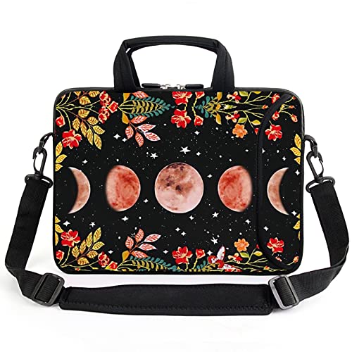 AMARY 15.4" 15.6" laptop sleeve adjustable shoulder strap with handle accessory pocket for men women (Flowers Moon) - color: Flowers Moon